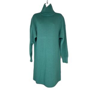 Babaton Turtleneck Sweater dress W/ S Green Merino Wool Ribbed Knit 103661 LN
